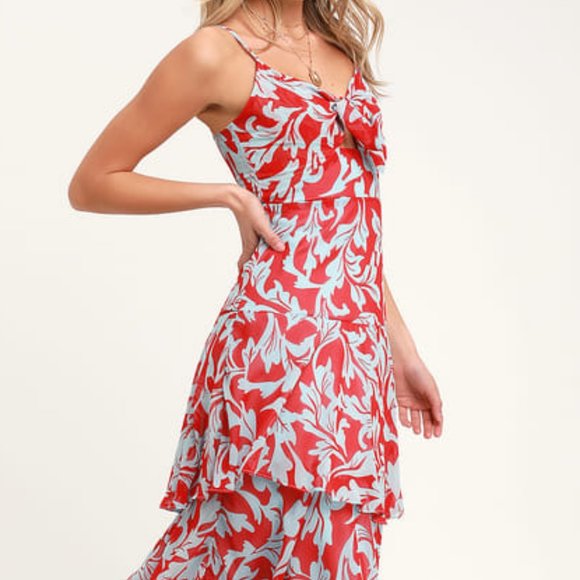 Lulus Dresses & Skirts - Lulu's Blue and Red Floral Tiered Maxi Dress